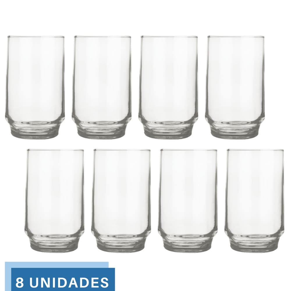 Jogo 8 Copos 300ml Vidro Lights Suco Agua Transparente Nadir