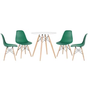 Mesa Redonda Eames 70 Cm Branco + 4 Cadeiras Eiffel Dsw Verde Escuro