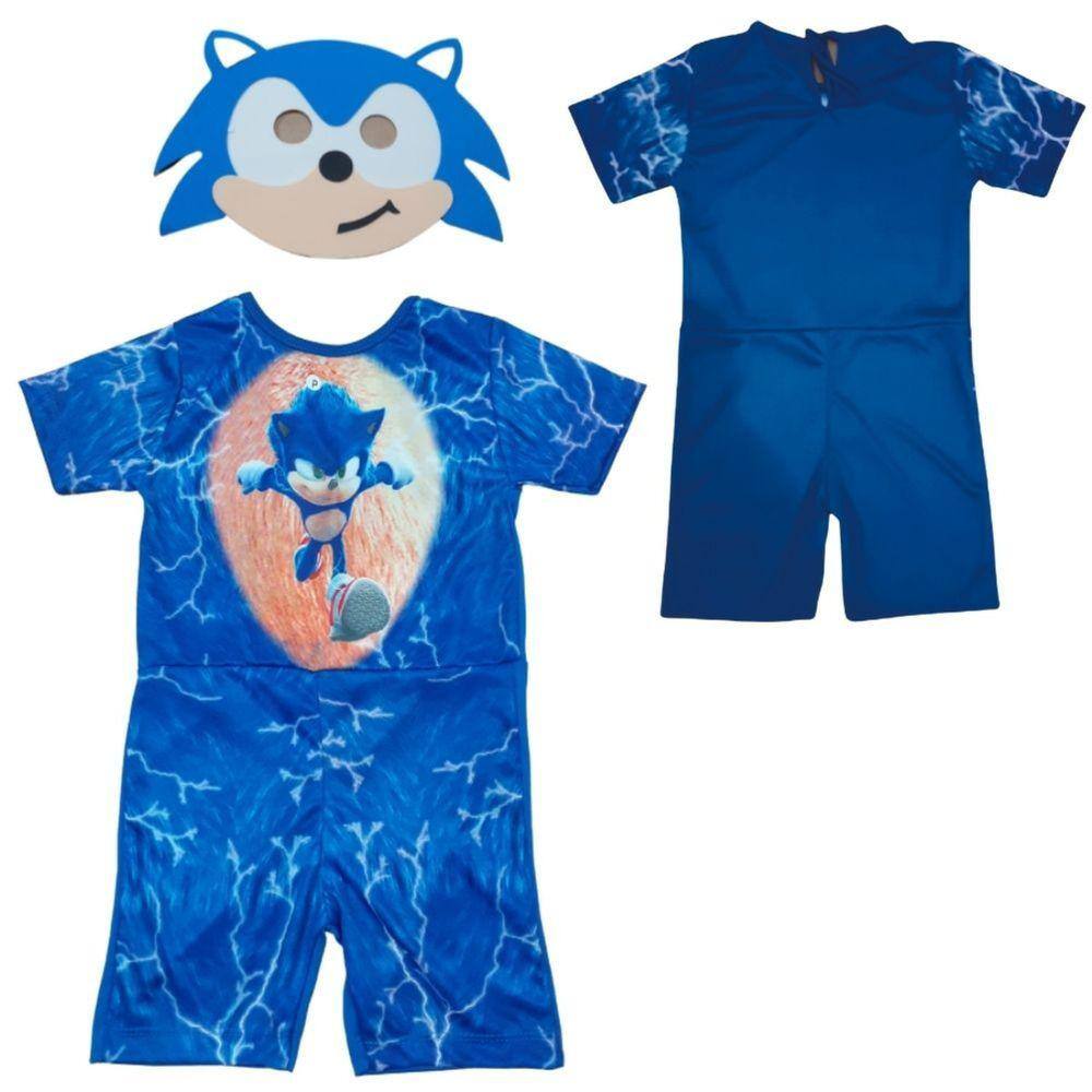 Fantasia Sonic Infantil Macacão Curto E Mascara