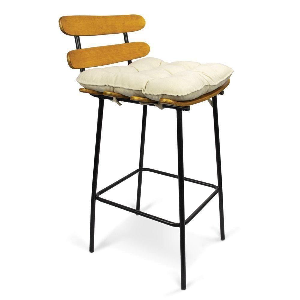 Banqueta Costela Suede Base Metal Bege