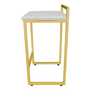 Banqueta Alta Lavínia Suede Base Dourado Cinza