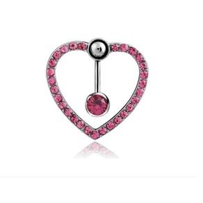 Piercing Umbigo Invertido Coração Azul Branco Rosa Stras
