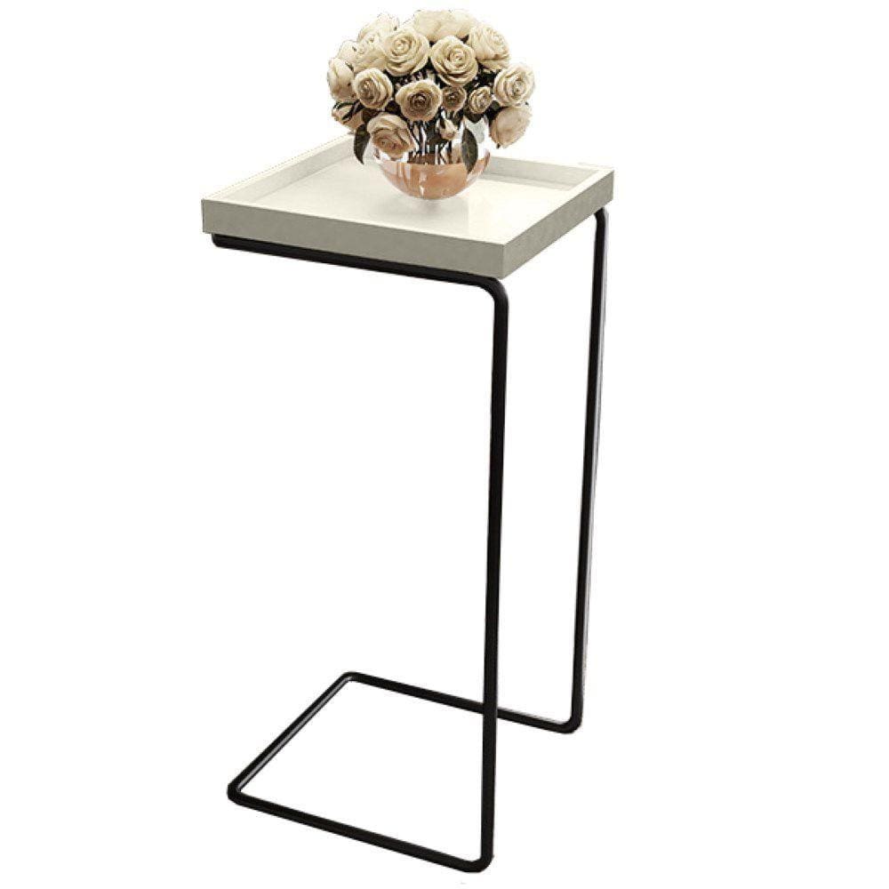 Mesa Apoio Lateral Para Sofá Pé Preto LarFlex Cor:laca Off White