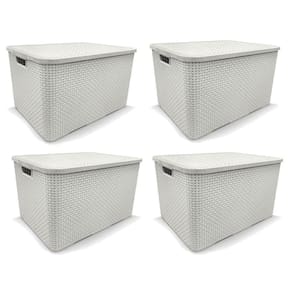Kit 4 Caixas Organizadoras Rattan Branca 15 Litros Arqplast