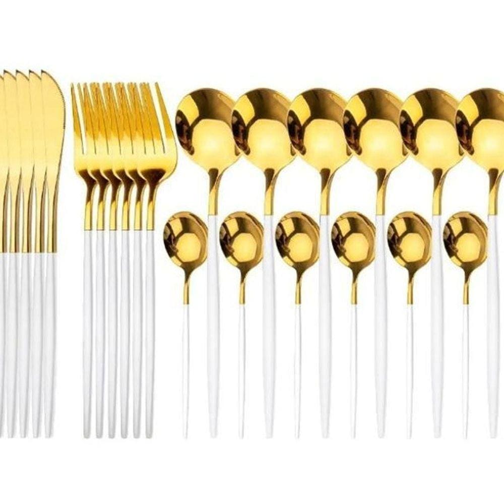 Faqueiro De Luxo Slim Branco Talheres De Aço Inoxidavel 24Pç