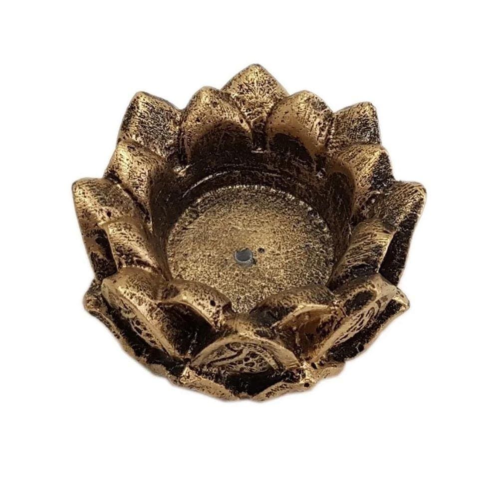 Incensário Flor De Lotus Em Resina 5,5Cm Dourado Lindo