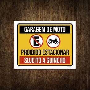 Placa De Sinalização Garagem Moto Proibido Estacionar 18X23