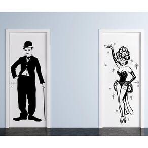 Adesivo Decorativo De Porta Charlie Chaplin E Carmem Miranda