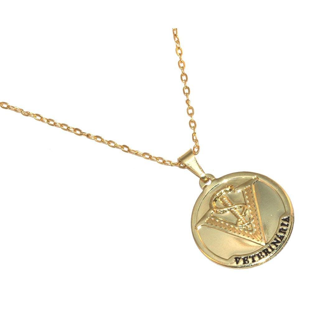 Colar Cordão Profissão Medalha Veterinária Folheado 18k