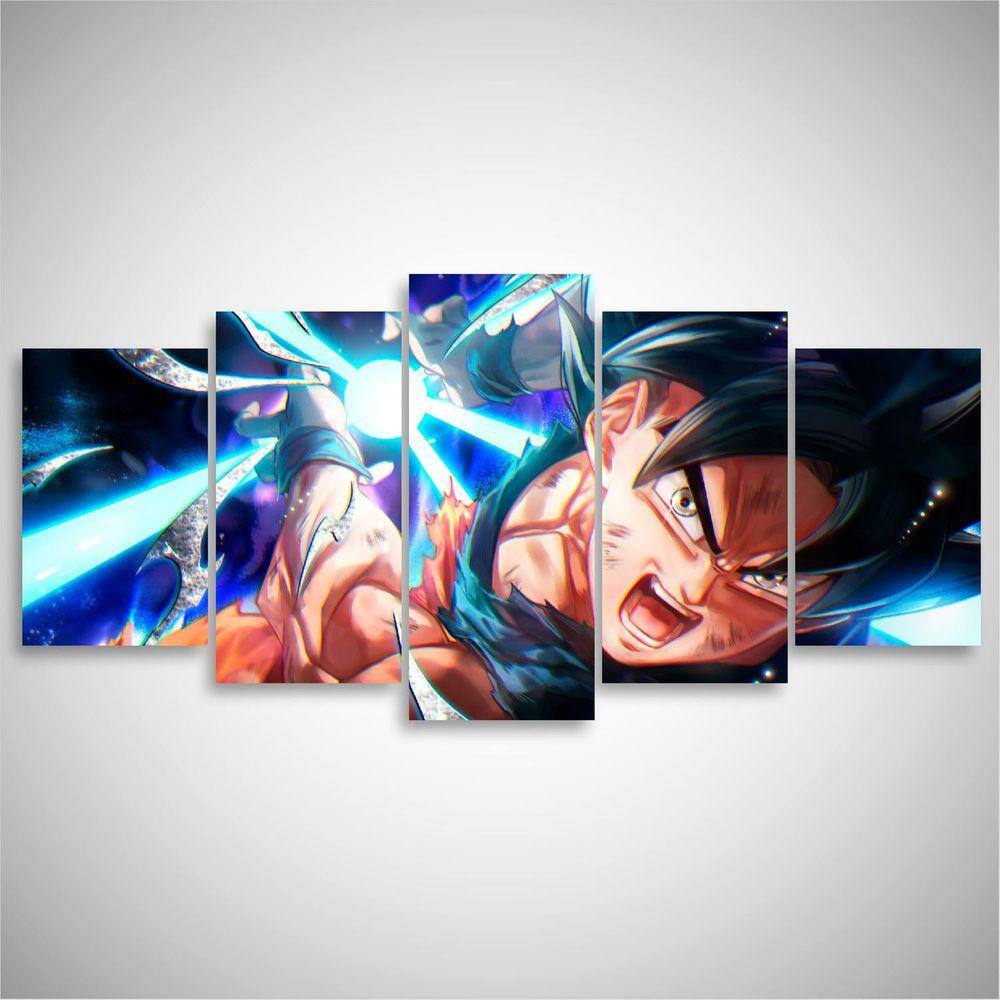 Quadro Decorativo Mosaico 5 peças Dragon Ball Super Goku Anime