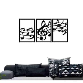 Quadro Decorativo Vazado Notas Musicais MDF 3mm Preto