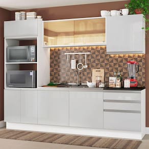 Cozinha Completa Madesa 100% MDF Acordes com Armário, Torre e Balcão (Sem Tampo e Pia) - Frentes Branco Brilho