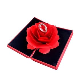 Estojo Vermelho Acrílico Com Rosa Surpresa Para Anel