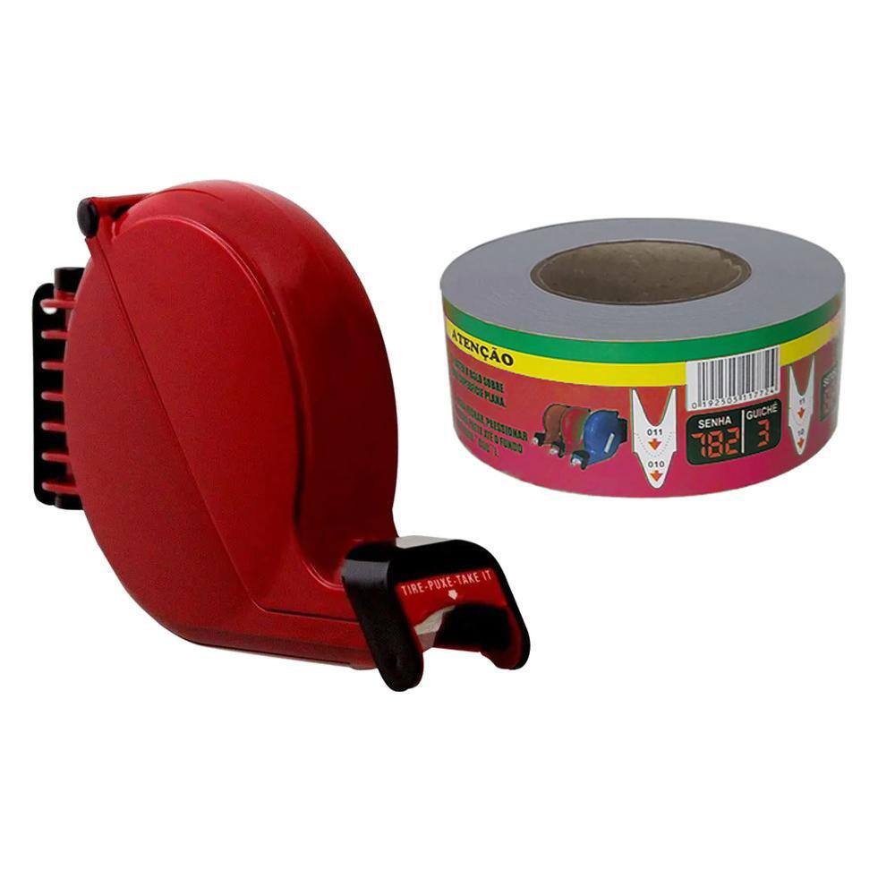 Dispensador de Senha Bico de Pato + 1 Bobina Bico de Pato 3 Dígitos - cor Vermelha