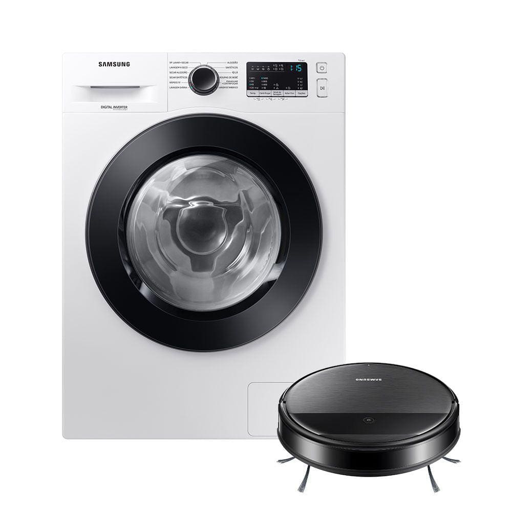 Kit Lava E Seca Wd11M Inverter Branca 11/7Kg 110V E Aspirador Robô 2 Em 1 Com Wi-Fi Vr5000