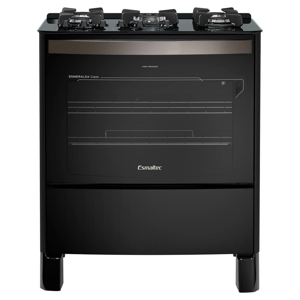Fogão 5 Bocas Esmaltec Esmeralda Glass Gourmet Preto Mesa em Vidro - Bivolt - 5089