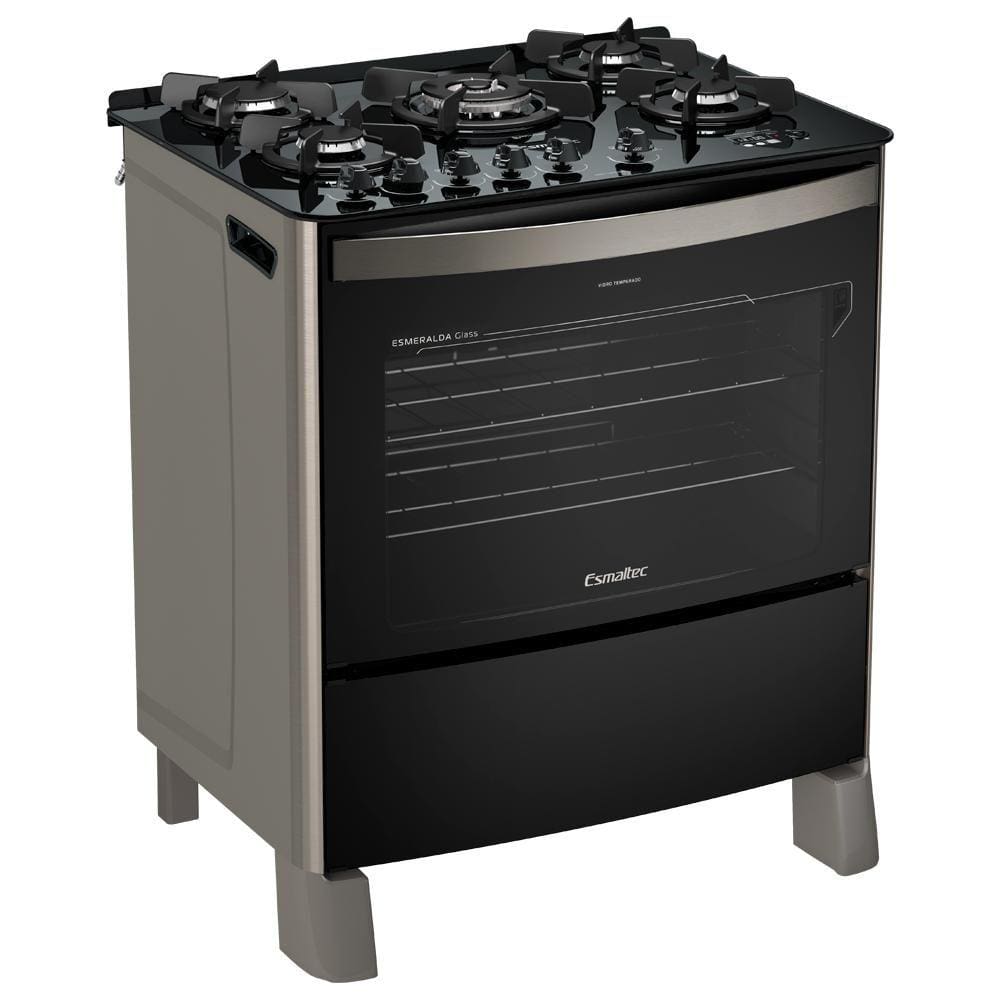 Fogão 5 Bocas Esmaltec Esmeralda Glass Gourmet Inox Mesa em Vidro - Bivolt - 5089