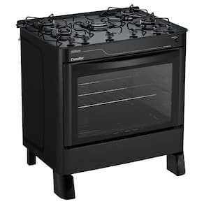 Fogão Esmaltec Ágata Glass 5 Bocas Preto Forno Limpa Fácil e Acendimento Automático