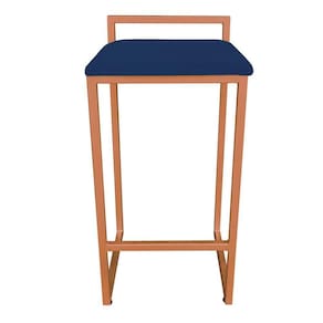 Banqueta Alta Lavínia Suede Base Cobre Azul Marinho
