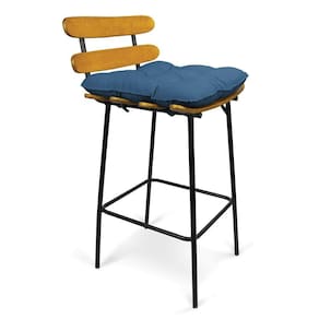 Banqueta Costela Suede Base Metal Azul Marinho