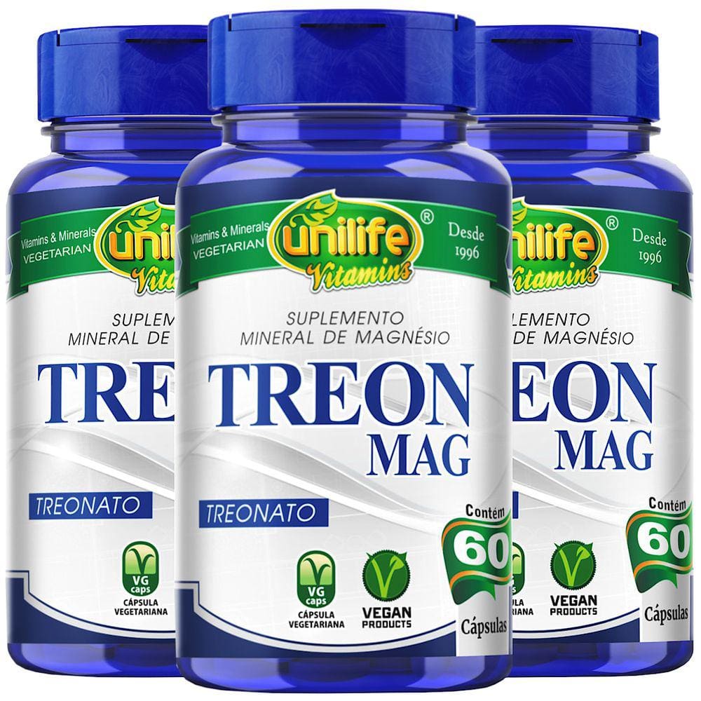 Magnésio L-Treonato Vegano Treon Mag 60 cápsulas 710mg Kit com 3