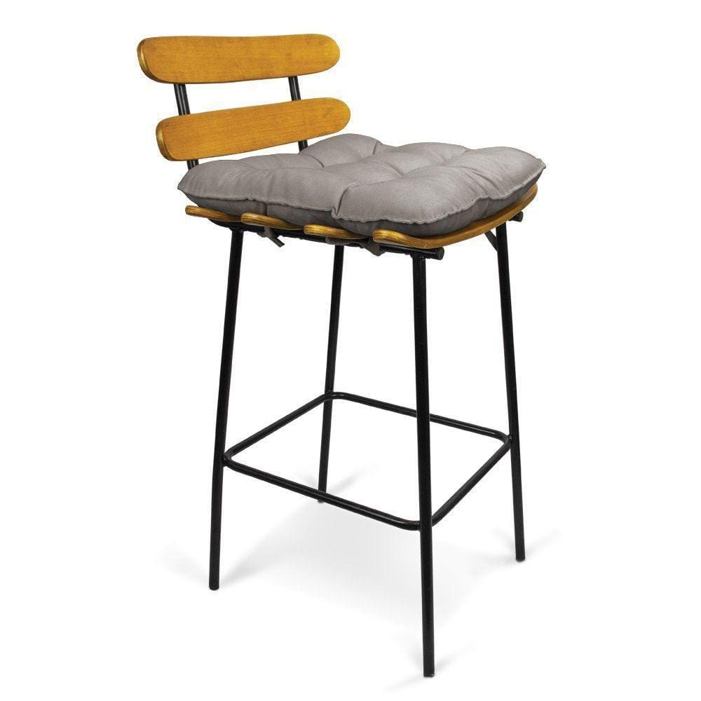 Banqueta Costela Suede Base Metal Grafite