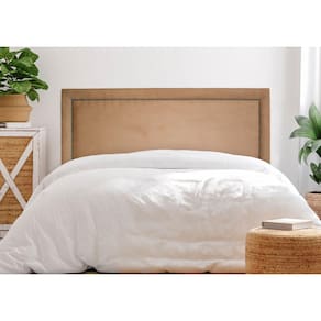 Cabeceira King Reta Luxo 193x60 Suede Bege - Tachas Fumê