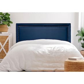 Cabeceira Queen Reta Luxo 160x60 Courino Azul - Tachas Fumê
