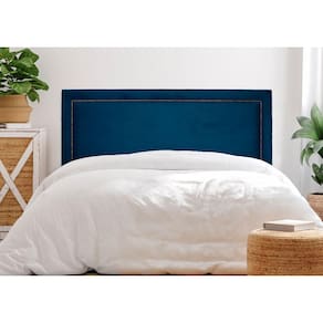 Cabeceira Casal Reta Luxo 140x60 Suede Azul - Tachas Fumê