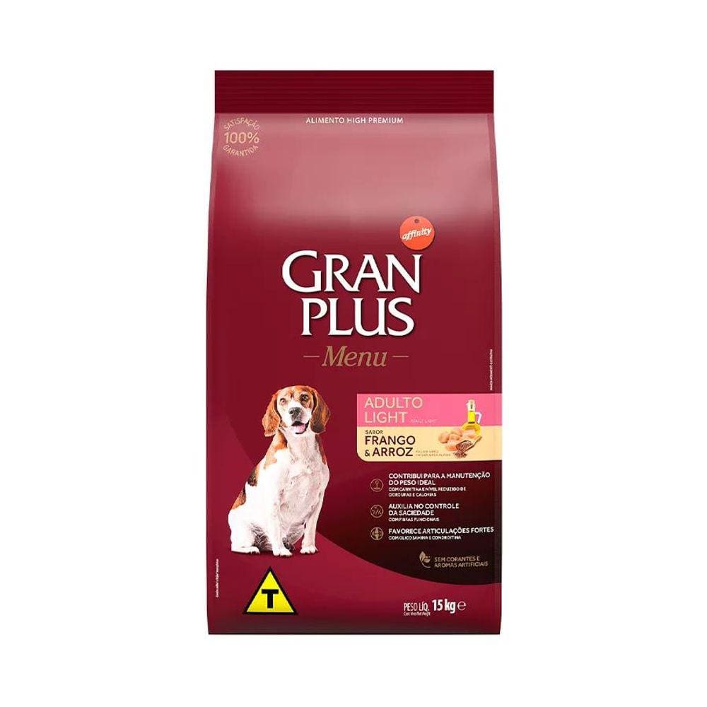 Ração GranPlus Menu Light Para Cães Adultos de Porte Médio e Grande Sabor Frango e Arroz 15KG