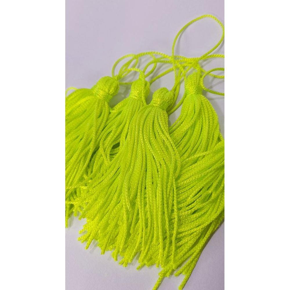Pingente de Seda / Franja cor Amarelo Neon 6 unidades 7 cm