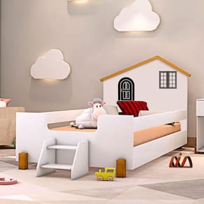 Cama Com Escadinha Solteiro Branco Preto Belíssima Divaloto