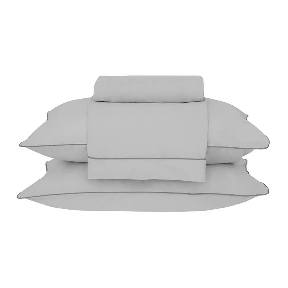 Jogo Cama Queen 180 Fios Algodão Percalle Cinza