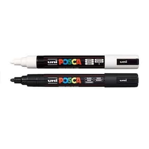 Kit 2 Caneta Posca Marcador PC-5M Preto e Branco Uni Ball