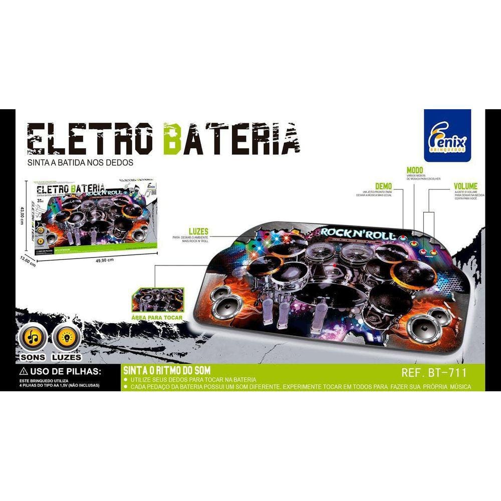Brinquedo Infantil Eletro Bateria Eletrônica Com Som E Luzes
