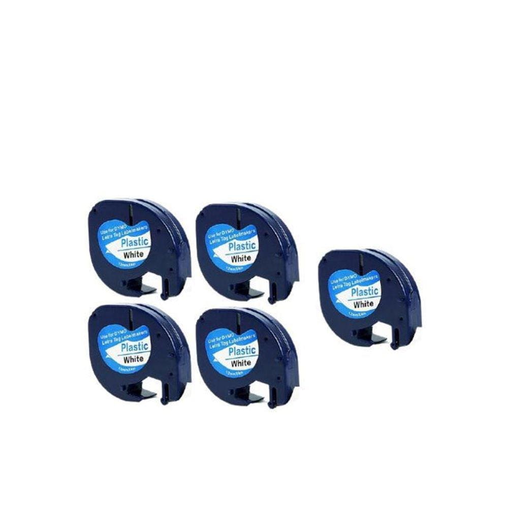 Kit 5X Fita Rotulador Dymo Letratag 91201 Plástica Branca