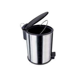 Lixeira Inox Euro 5L Aço Escovado Com Tampa E Pedal Preto