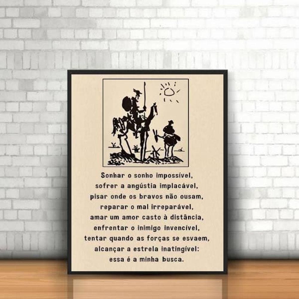 Quadro Decorativo Lema De Dom Quixote 45X34Cm Moldura Preta