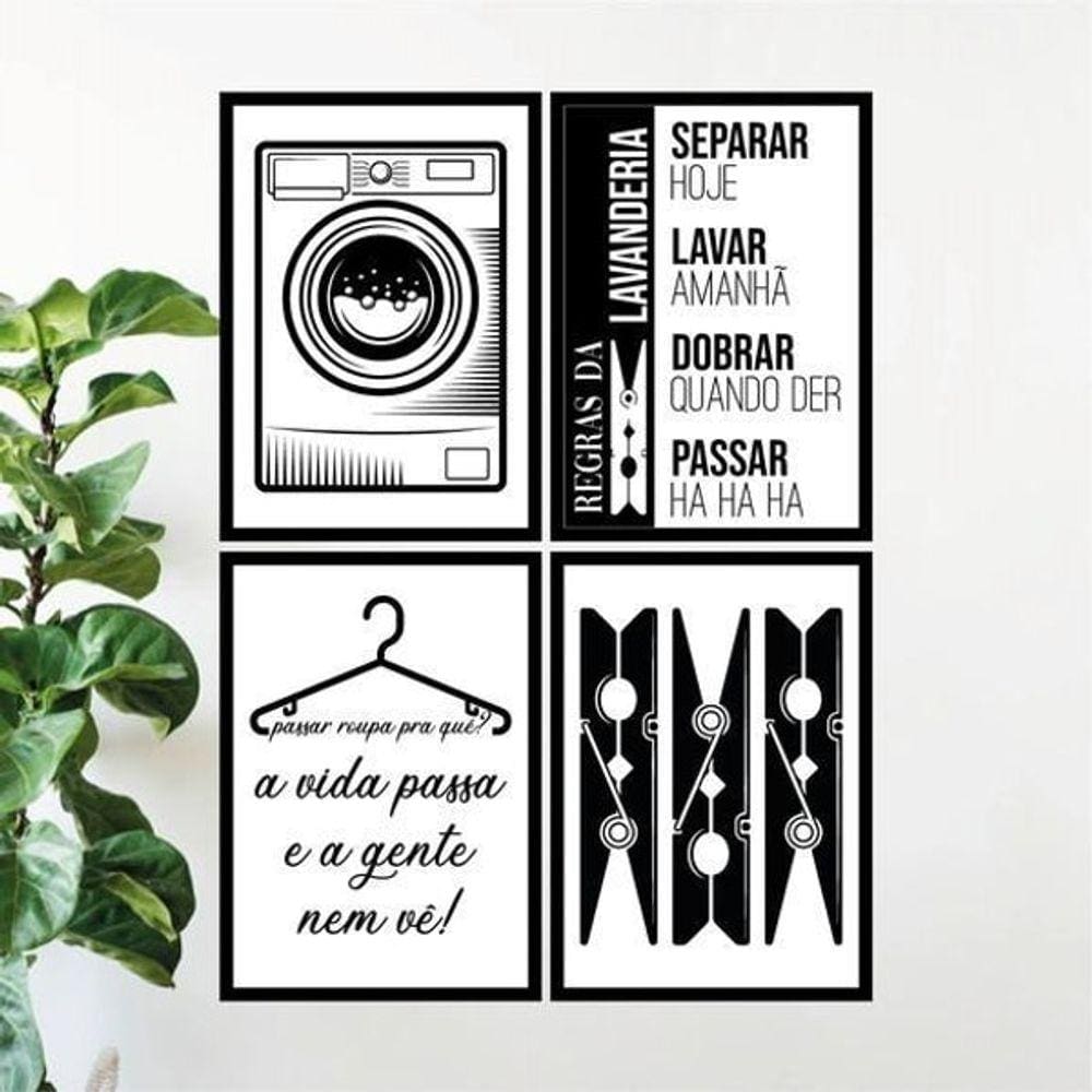 Kit 4 Quadros Para Lavanderia 24X18Cm