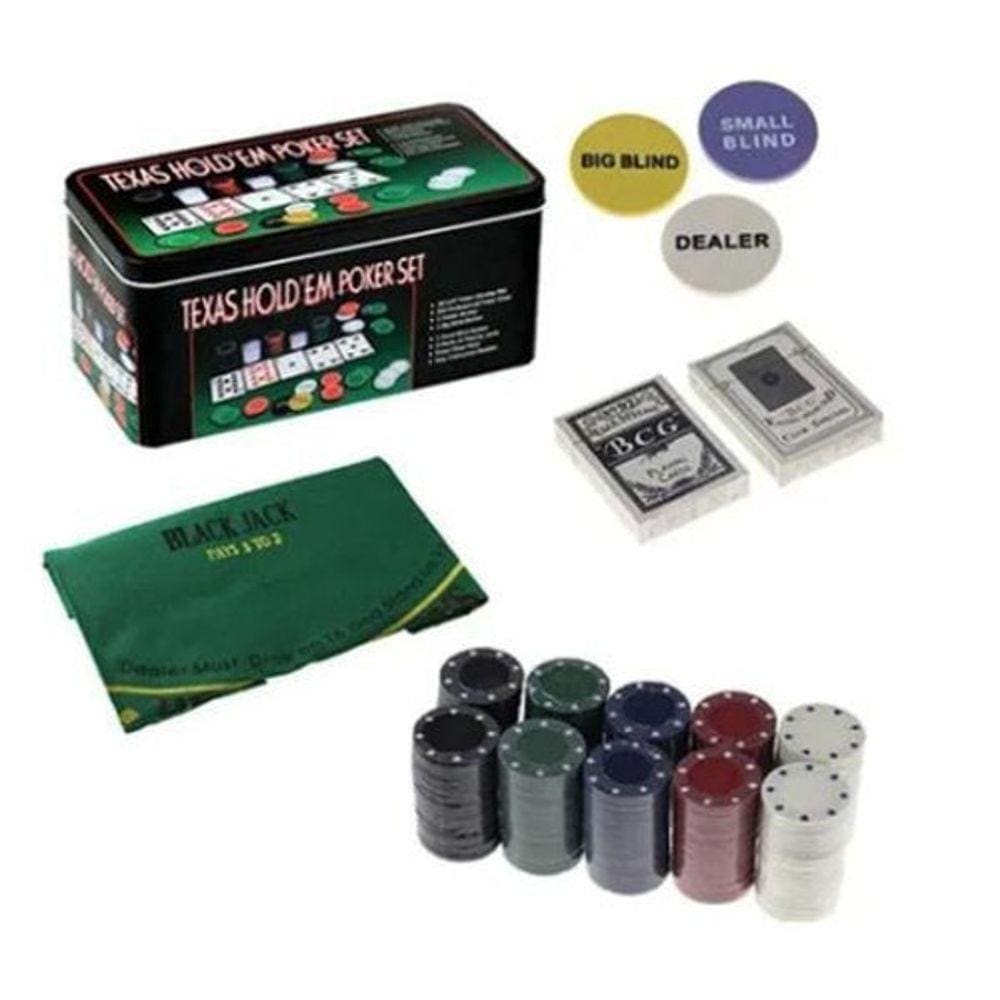 Kit Poker Profissional Em Lata 200 Fichas Texas Hold`Em Set.