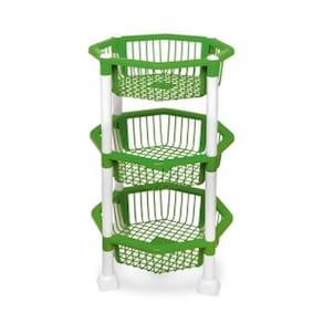 Fruteira De Plástico Octagonal Multiuso 3 Andares Verde
