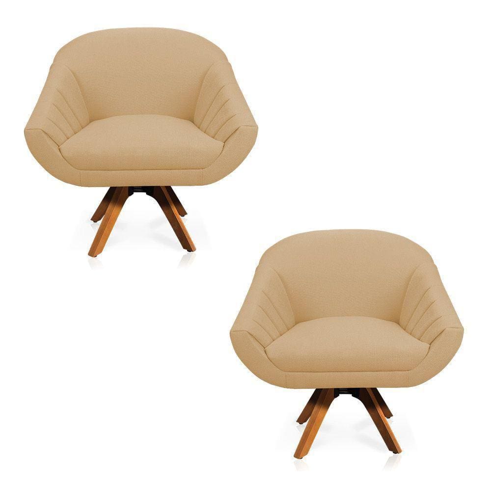 Kit 02 Poltronas Giratória Giovana Linho Mm30 A27 Areia