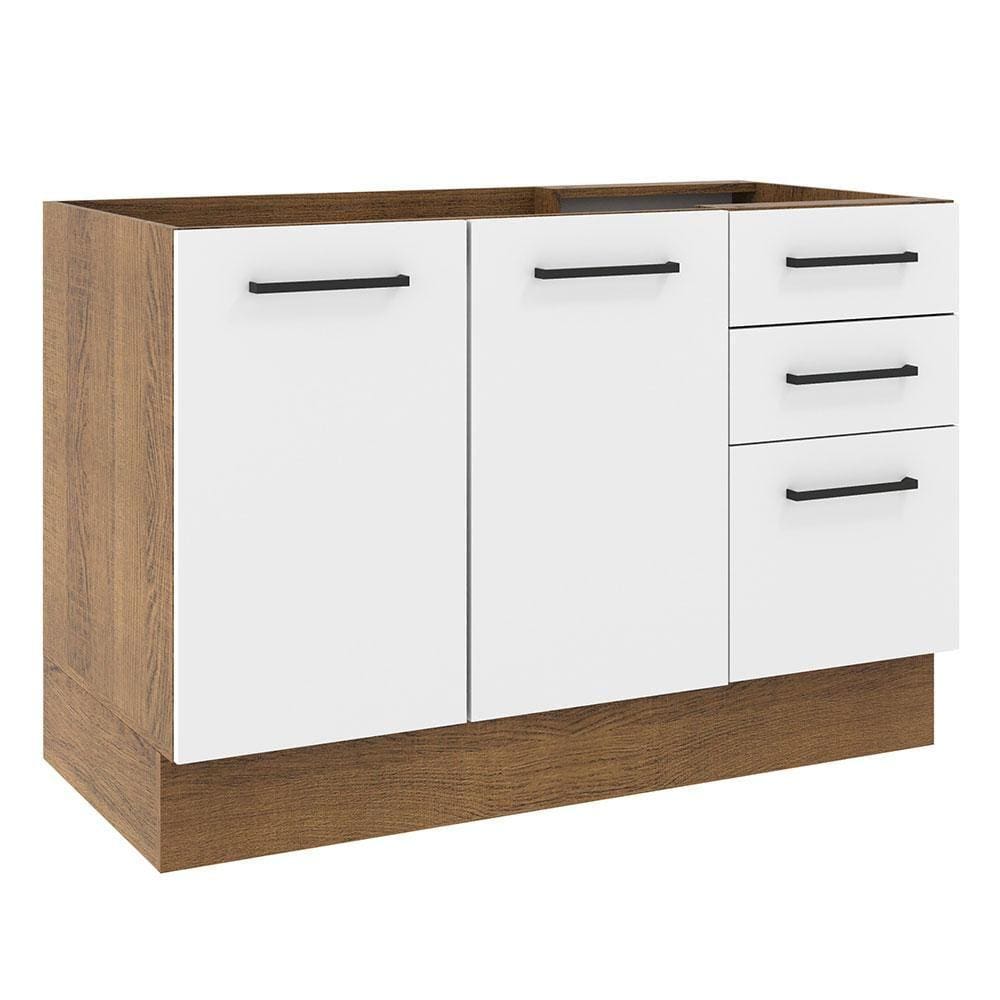 Balcão de Pia Madesa Agata 2 Portas e 3 Gavetas - Rustic/Branco