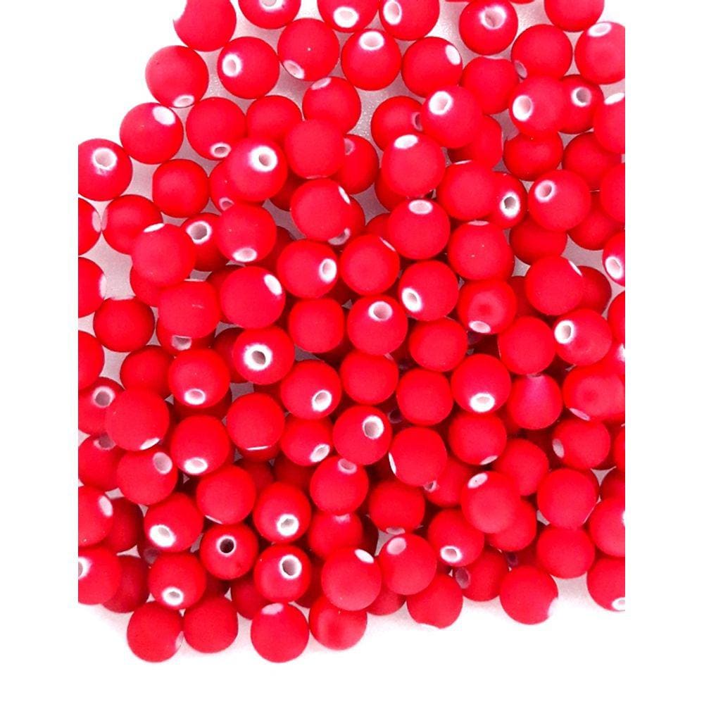 Perola Emborrachada 8 mm C/ Furo Cor Vermelho