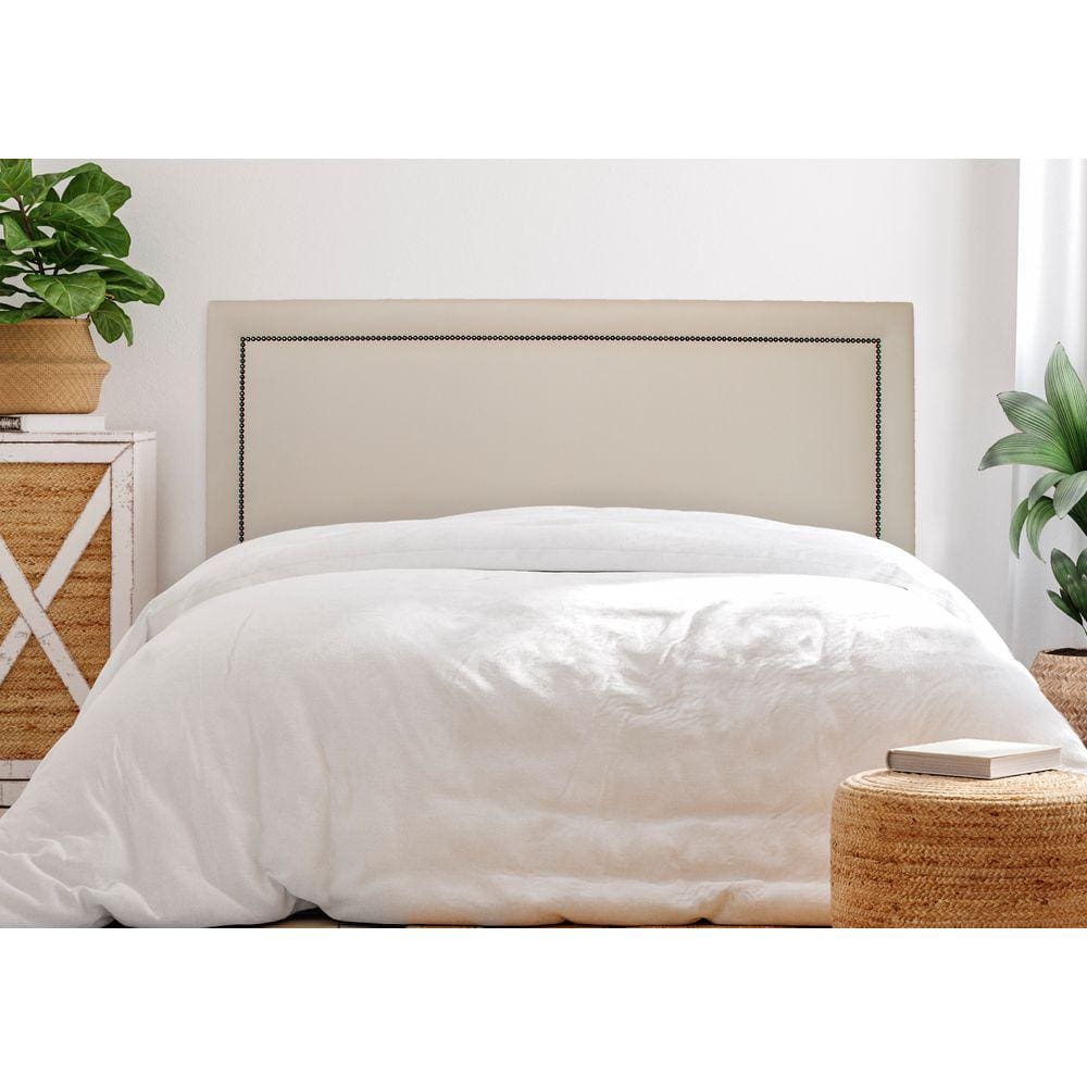 Cabeceira King Reta Luxo 193x60 Courino Off White - Tachas Fumê