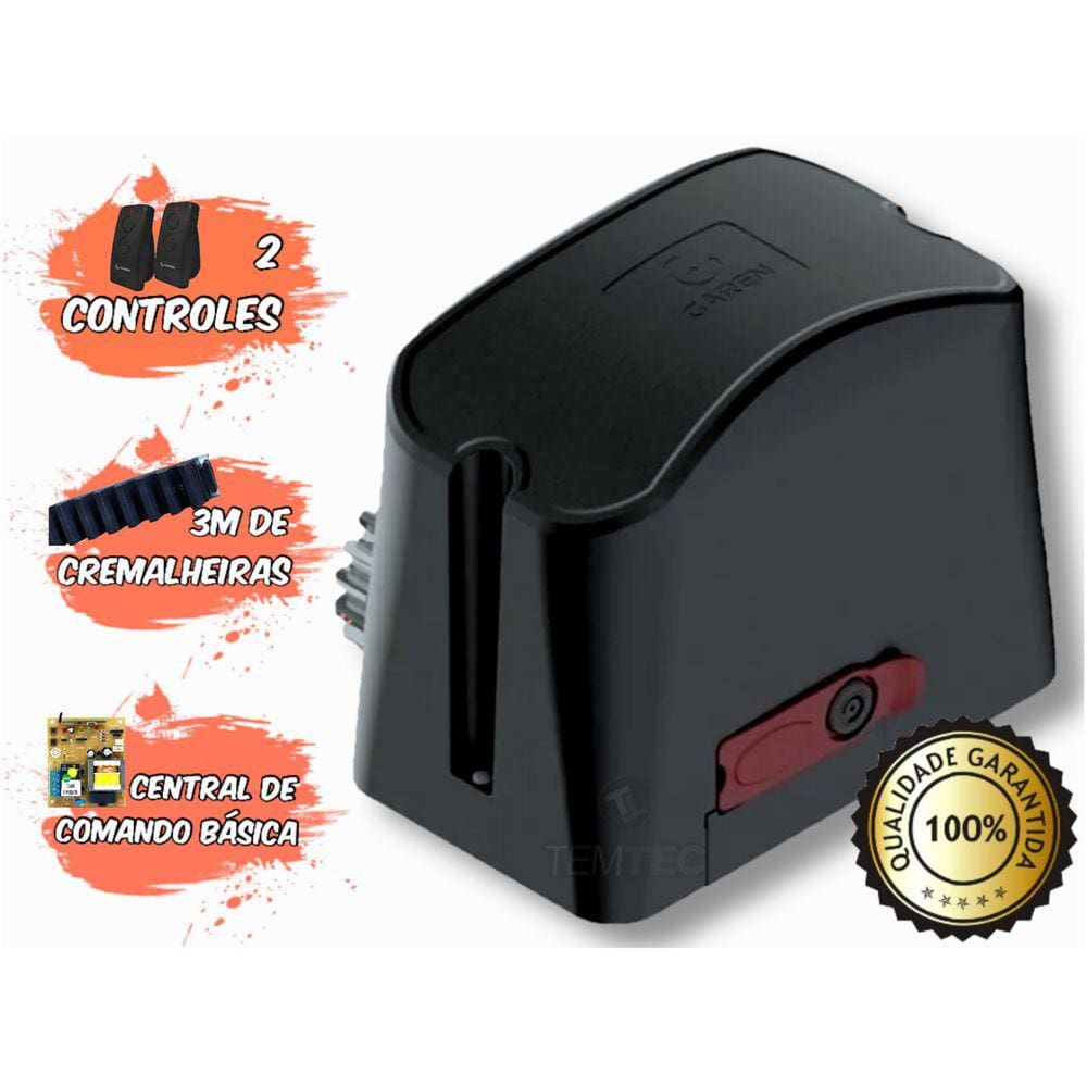 MOTOR PORTÃO DE CORRER DESLIZANTE GAREN 300Kg 2 CONTR 3M