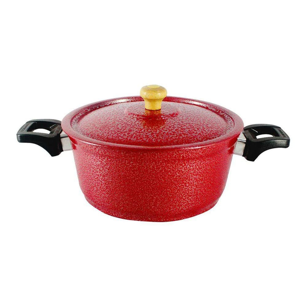 Caçarola Panela de Alumínio Craqueada Alça Baquelite Vemelha 18cm