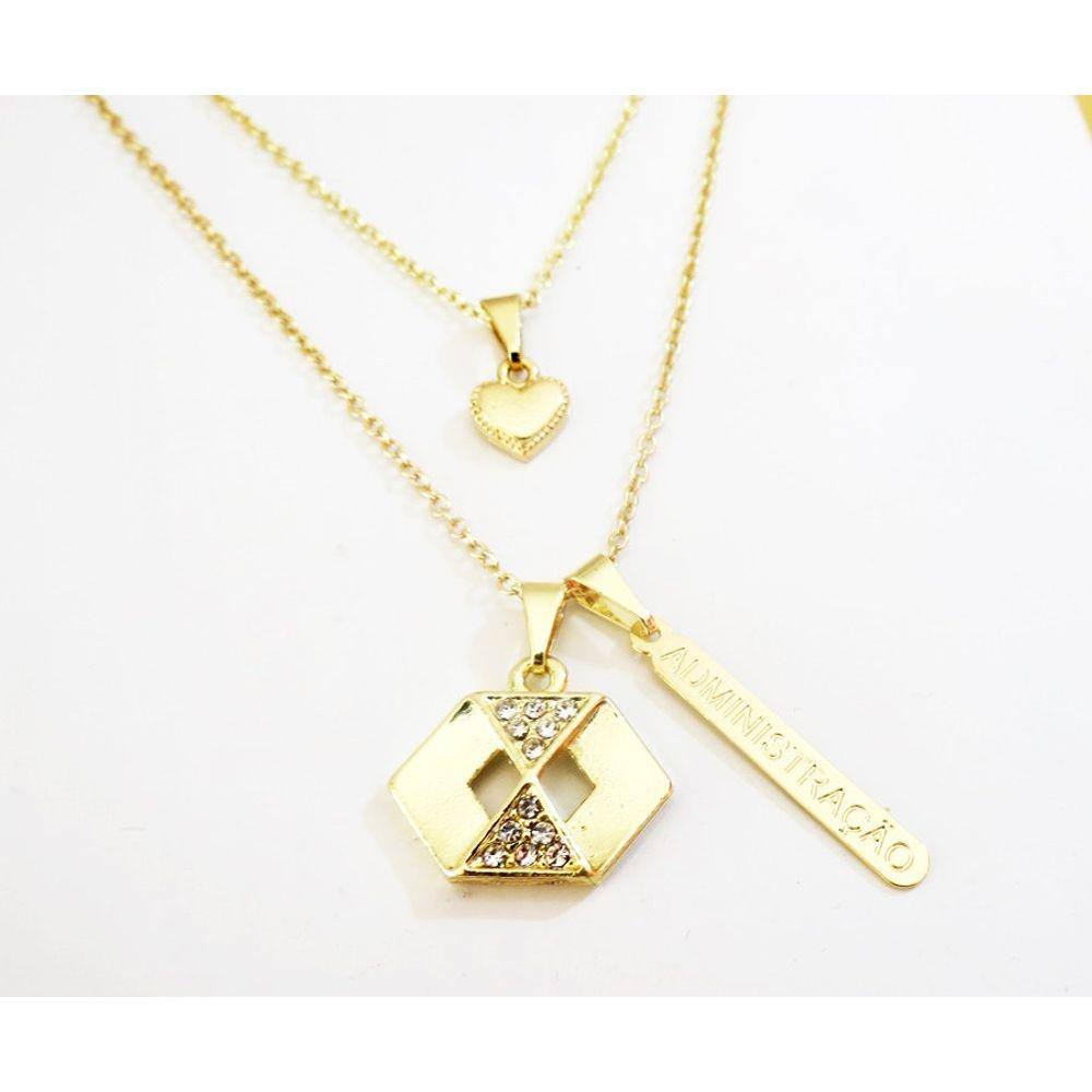 Colar Duplo Administração Com Plaquinha Folheado A Ouro 18k