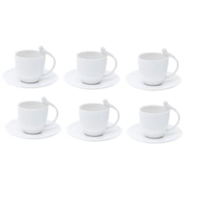 Jogo 6 Xícaras De Pássaro De Café Com Pires Porcelana Branco