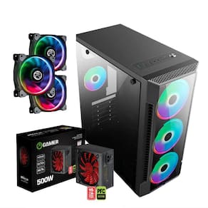 Kit Gabinete Gamer + Fonte 500w + Kit 3 Cooler Argb - Brasilpc- C/ Lateral de Vidro
